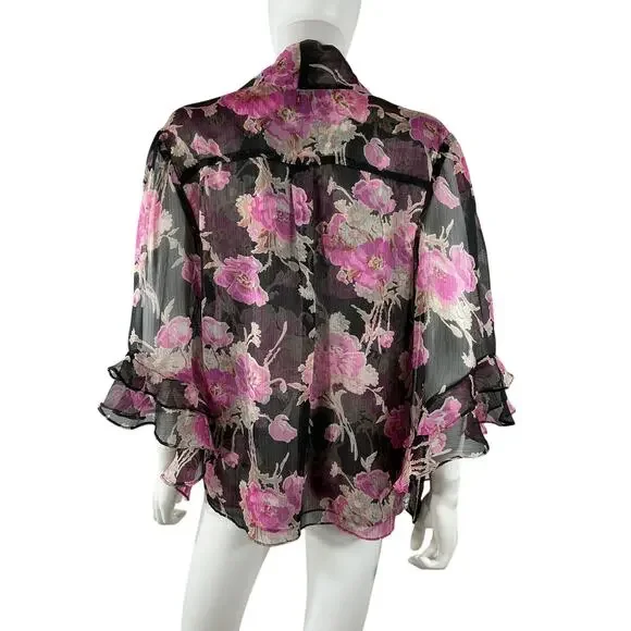 Misa Los Angeles Sheer Black Floral Gigi Blouse Size L - Picture 3 of 4